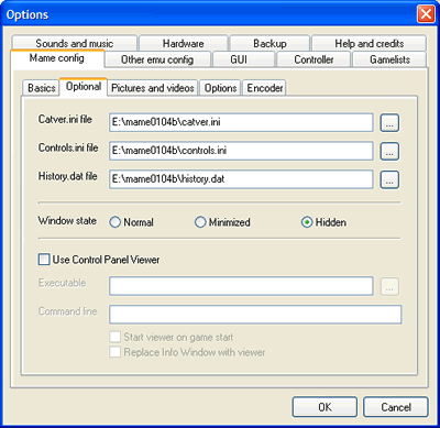 MAME optional tab